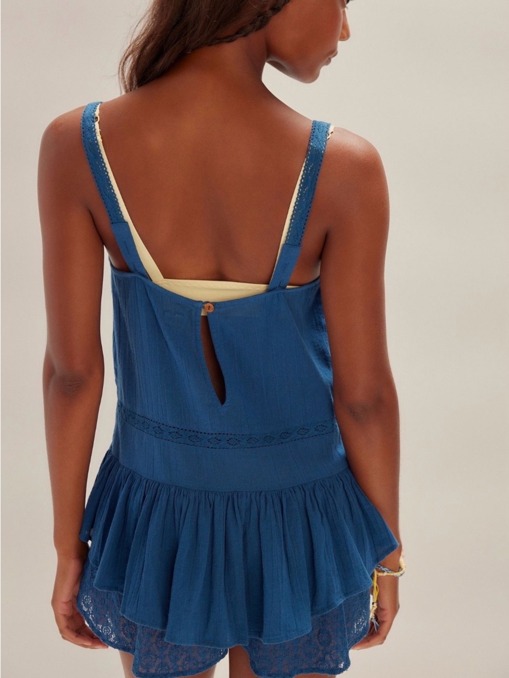 Free People Free-est blue button front romper L adjustable straps flattering - Picture 6 of 7